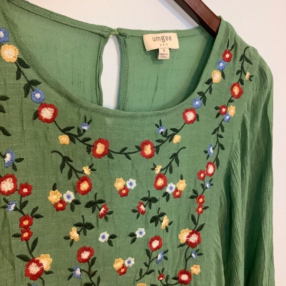 Umgee Women’s Embroidered Boho Tunic Dress Size S Long Sleeve Floral - Picture 2 of 11